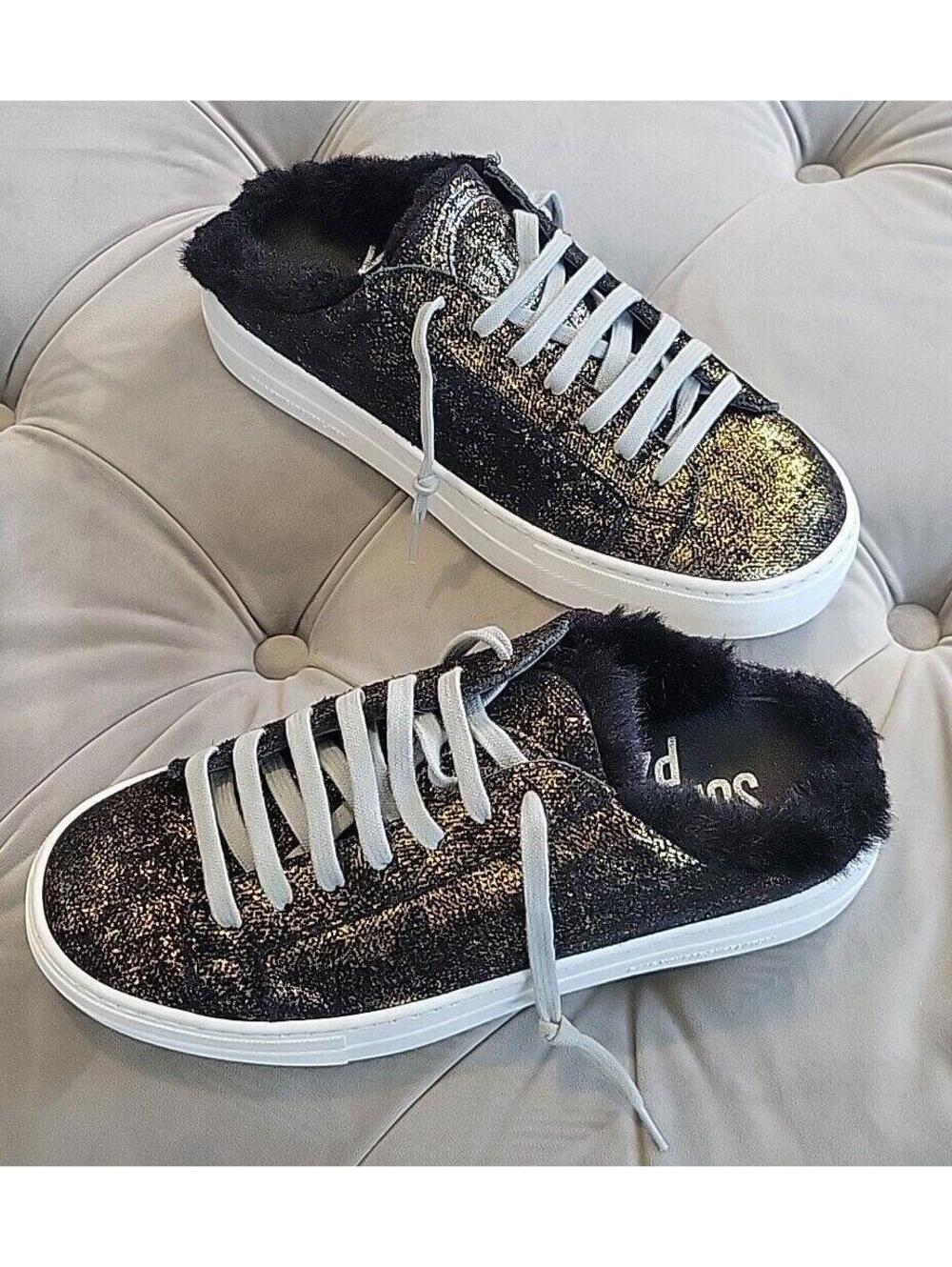 P448 Clara Gold Crackled Mule Platform Sneakers Lace Flats Womens Shoes 37 7 New